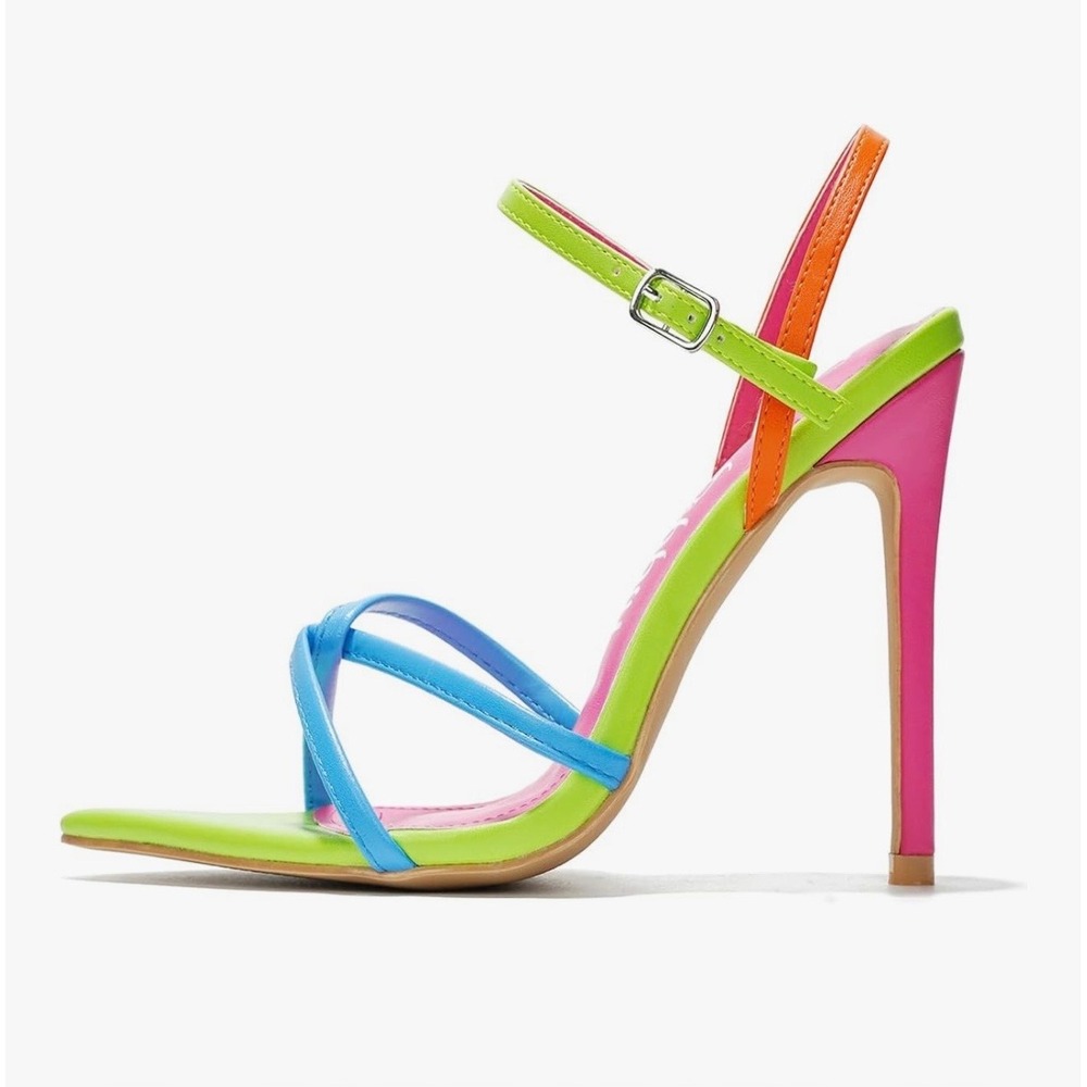NEW Cape Robbin Lorenza Neon Size 9 Multi-Color‎ Strappy Stiletto Heels 80's
